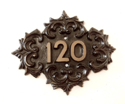 120 address number plaque, vintage cast iron apartment number sign