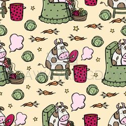 BULL COOKES SOUP AND KNITS Seamless Pattern Vector Illustration