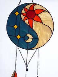 Stained Glass Dream Catcher Yin Yang, Suncatcher Sun and Moon, Window Hanging Decoration, Unique Unusual Gift
