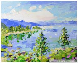 Lake Tahoe Original Art Hiking Impasto Oil-Painting Landscape 6 by 8 Wall Art by UVIRCOLOR - 03