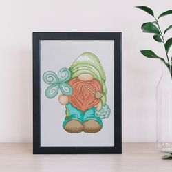 Gnome with a pipe, Cross stitch pattern,  Gnome cross stitch, St patricks day, Counted cross stitch