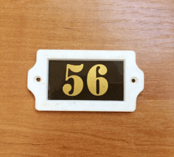 Number sign 56 - plastic vintage apartment address door plate