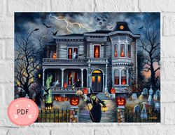 Halloween Cross Stitch Pattern,Pdf,Instant Download,Spooky Witch,Pumpkins