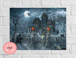 Cross Stitch Pattern,Halloween,Pdf,Instant Download,Spooky Witch,Pumpkins