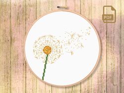 Dandelion Cross Stitch Pattern, Dandelion Embroidery