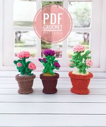 Roses Easy Crochet Pattern. Rose in a pot. Flowers tutorial. ToysTaty