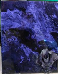 Goth painting acrylic pour with Vase Black and Purple