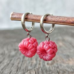 Raspberry earrings fruit earrings realistic raspberry food jewelry cottagecore earrings vegan aesthetic earring