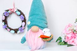 Mint Easter gnome  with Easter basket and a bunny