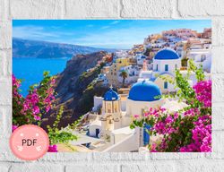 Cross Stitch Pattern,Santorini , Greek Island,Pdf , Instant Download,Greece