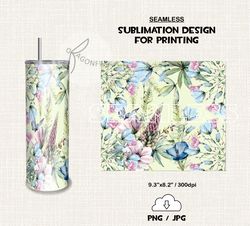 watercolor flowers skinny tumbler wrap / flowers tumbler sublimation png  - 58