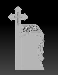 3D STL Model for CNC file Tombstone Cross with roses