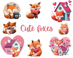 Fox Valentine Png clipart, fox png ,fox bundle png, Valentine's Day Animal, Animal Love Png,commercial use, digital down
