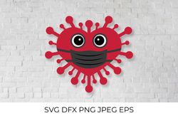 Cute virus wearing mask. Heart face mask SVG. Masked heart. Valentines SVG