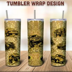 Jeep Gold Tumbler Design, Skinny Tumbler Sublimation Designs for Straight, Tapered, Tumbler Wrap PNG Digital Download