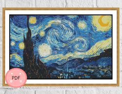 The Starry Night Cross Stitch Pattern ,Pdf Instant Download , X stitch Chart , Vincent Van Gogh , Famous Painting