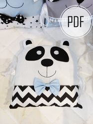 Panda pillow pattern, Panda cushion, bumper in crib animal, Bear pillow diy, Bear cushion