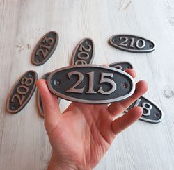 Address metal door number plate 215 - vintage apartment number sign