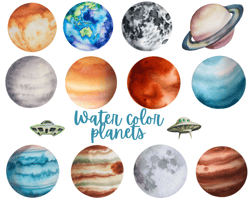 Watercolor Planets clipart png, space clipart png, Commercial use,Digital download