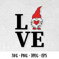Love gnome SVG. Valentine day design. Valentines sign