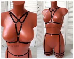 Harness set SHANTI, harness lingerie, harness bra, cage bra, garter belt, bdsm lingerie, harnesses, harness belt