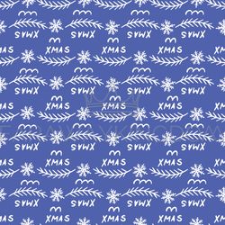 CHRISTMAS TREE BRANCH WHITE ON BLUE Seamless Pattern Vector