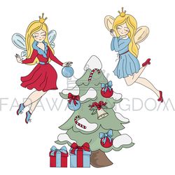 CHRISTMAS DECOR New Year Princess Vector Illustration Set