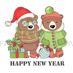 MERRY CHRISTMAS BEAR New Year Cartoon Vector Illustration Set