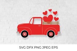 Valentines Day Truck SVG.  Vintage pickup delivers hearts