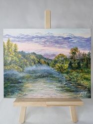 original oil painting evening on the lake oil painting