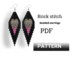 Heart Earring pattern for beading - Brick stitch pattern for beaded fringe earrings - Instant download. Valentines day