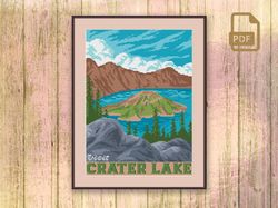 Visit Crater Lake Cross Stitch Pattern