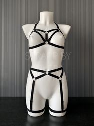 Harness Set, harness lingerie, harness bra, cage bra, strappy, bdsm lingerie, harnesses, harness belt