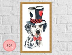 Cross Stitch Pattern ,Dalmatian Dog  , Pdf , Instant Download , Animal X Stitch Chart , Dalmatian Dog With Hat