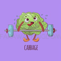CABBAGE Weight Lifter Cartoon Vegetable Vector Illustration