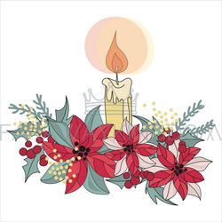 CANDLE Merry Christmas Flower Bouquet Vector Illustration Set