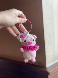 KNITTED toys baby pink pig, Crochet duck,cute doll, woodland animals knitted toys,Crochet Bagcharm,