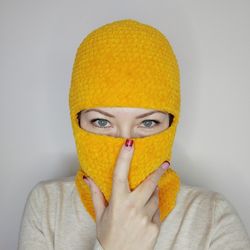 Orange balaclava full face mask Chunky balaclava unisex Fluffy balaclava ski mask crochet Velvet balaclava hand knit