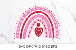 Pink Valentines Rainbow SVG. Cute Valentines Day Clipart.