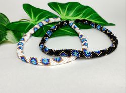 Rope beaded necklace Eyes necklace Crochet seed bead necklace