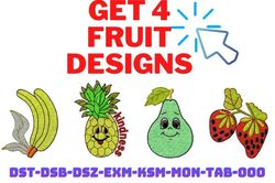 Get 4 fruit embroidery designs. Valid for all embroidery machines
