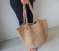 Natural Jute crochet Tote bag | Medium size handmade crochet bag | Jute shopping bag | Jute handmade summer beach bag