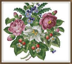 PDF Berlin Flowers - Antique Cross Stitch Pattern - Reproduction Vintage Scheme 19th century - Digital Download - 1030