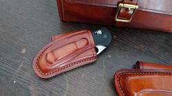 Horizontal Leather sheath for folding knife Benchmade Griptilian / Custom leather sheath .