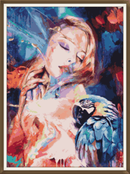 PDF Cross Stitch Pattern - Fantasy - Woman and Parrot 016