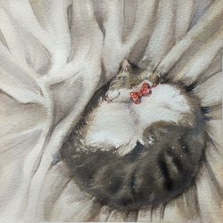 Original Cat Painting Framed Cat Watercolor Painting Fine Art beige Cat Painting Framed Wall Art Framed