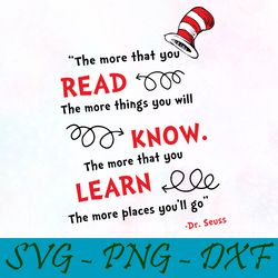 The more that you read know learn svg,png,dxf, Cat In The Hat Svg,png,dxf, Cricut, Dr seuss svg,png,dxf, Cut file