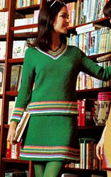 Womens Knitted Pullover Dress, Retro Sweater Blouse Pattern, Knitted Pullover, Knit Sweater Cardigan, Instant Download