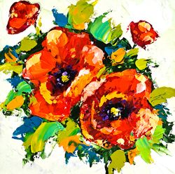 Poppy Painting Flowers Original Art Impasto Oil Painting