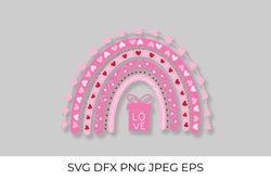 Pink Valentines Rainbow SVG with hearts and gift box